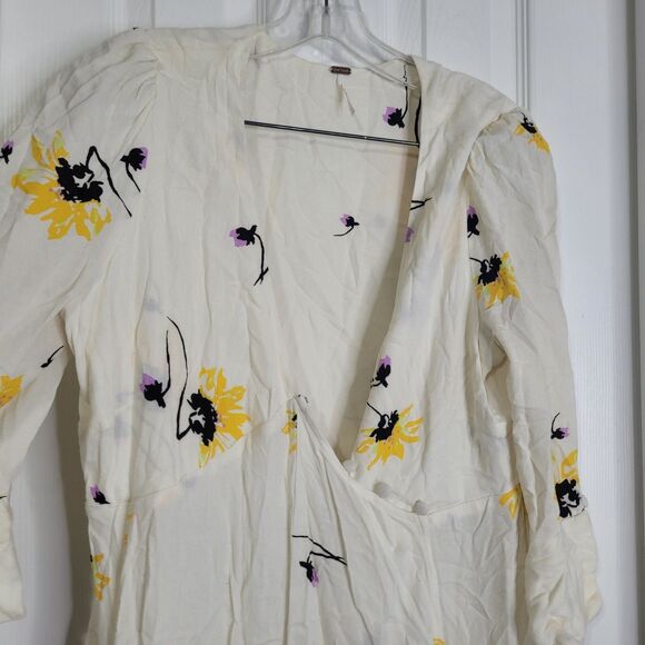 Free People Medium dress deep v-neck wrap button ruffle flutter sleeve sheer - Picture 6 of 8